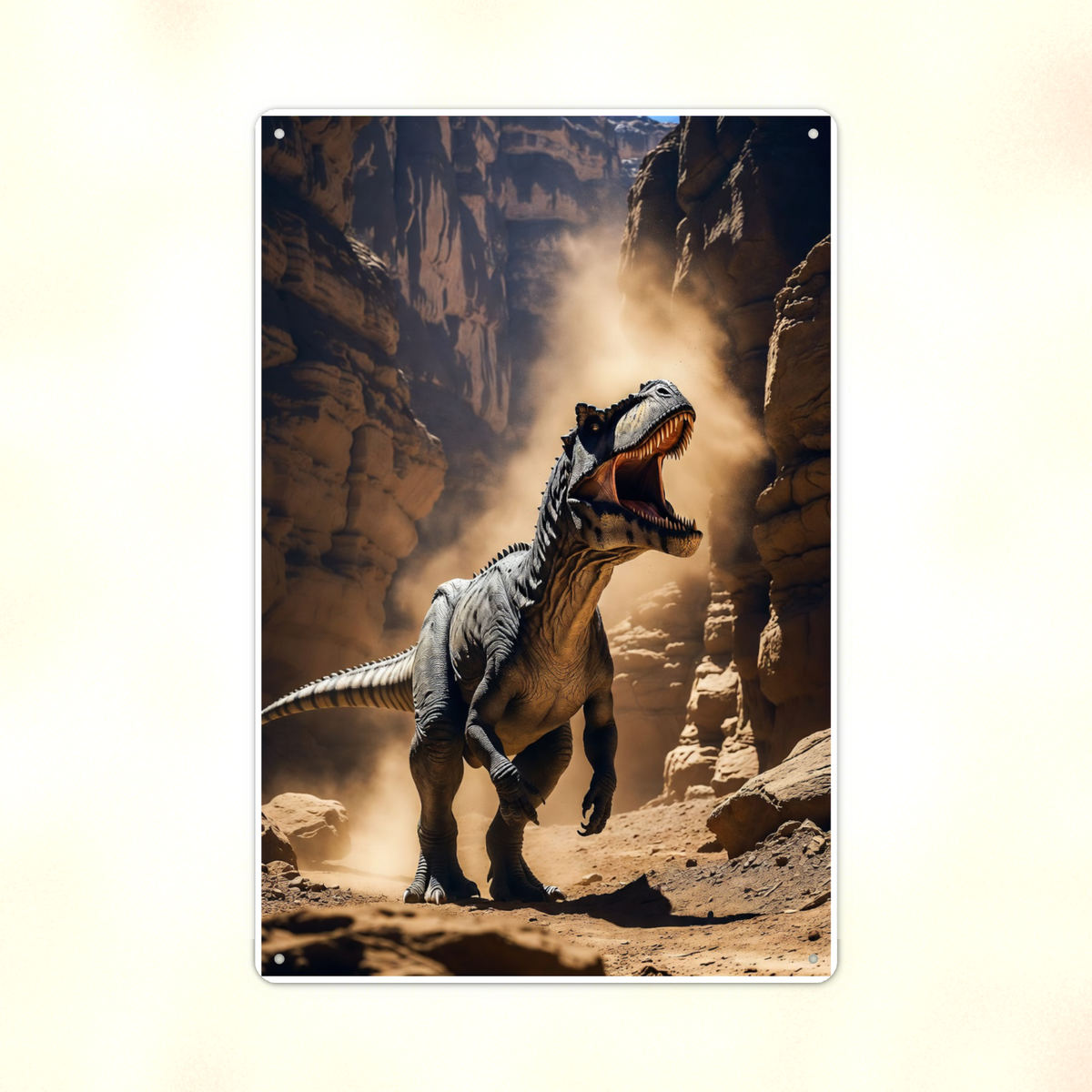 Roaring Dinosaur Canyon Scene - Metal Sign 8x12 & 12x18, Aluminum Decor — Print detail