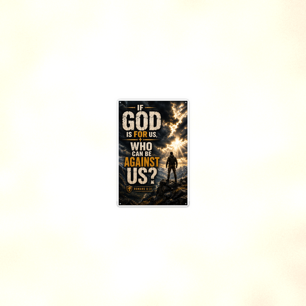 If God Is For Us, Who Can Be Against - Romans 8:31, Christian Metal Sign 8x12 & 12x18 — Room display