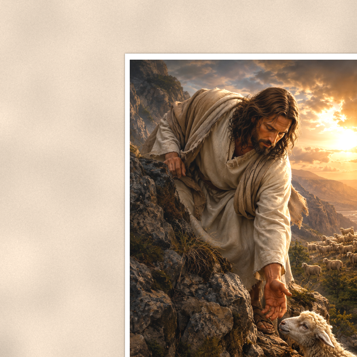 Jesus And The Lost Lamb - Christian Poster 16x24 & 24x36 — Context view