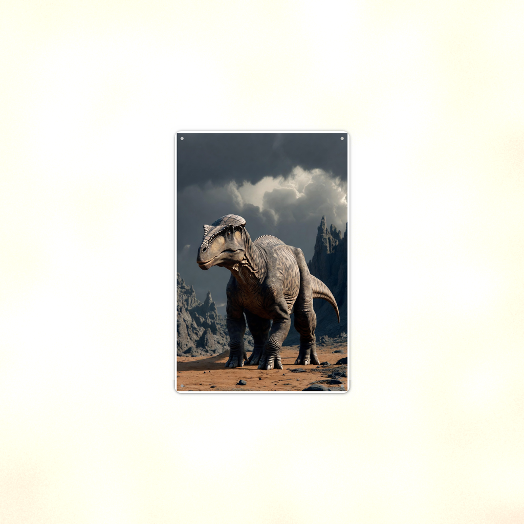 Dome Head Dinosaur, Storm Mountain Scene - Metal Sign 8x12 & 12x18 — Context view