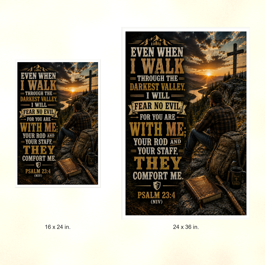 Poster size comparison: 16 x 24 inches and 24 x 36 inches, unframed.