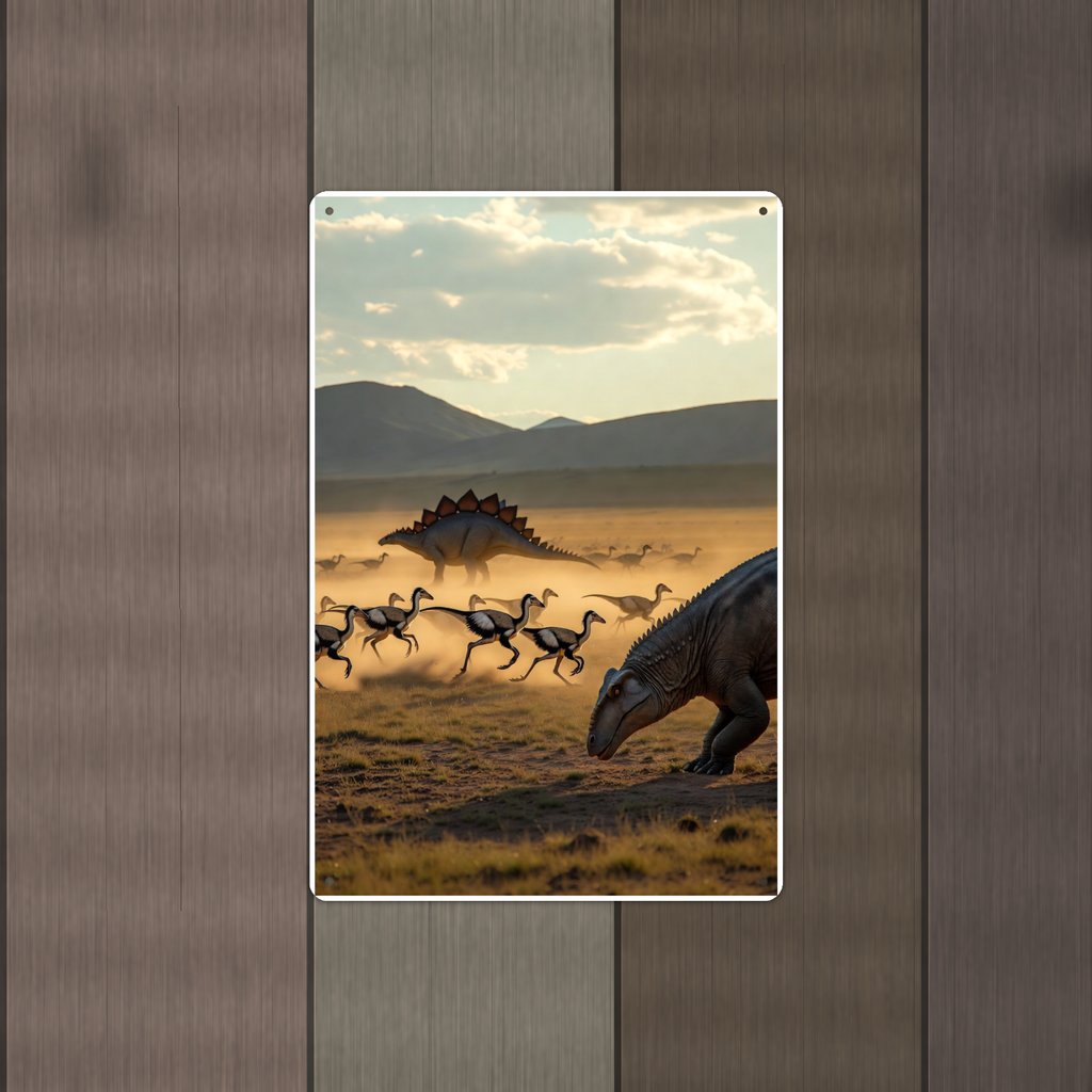 Dinosaur Herd Plains Scene - Metal Sign 8x12 & 12x18, Aluminum Decor — Alternate wall view