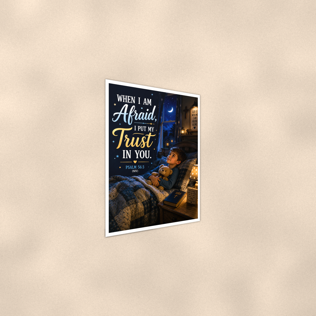 When I Am Afraid Boy Bedtime - Psalm 56:3, Christian Poster 16x24 & 24x36 — Alternate wall view