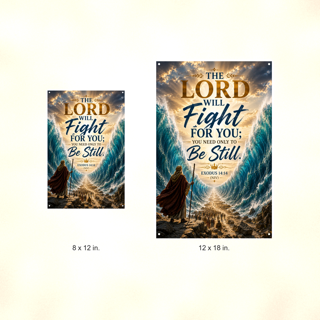 The Lord Will Fight For You, Be Still - Christian Metal Sign 8x12 & 12x18 — Size options comparison