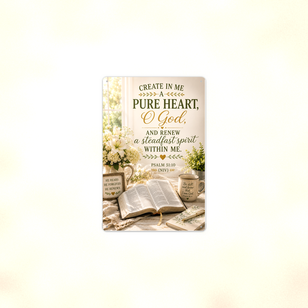 Create In Me A Pure Heart, O God - Psalm 51:10, Christian Metal Sign 8x12 & 12x18 — Context view