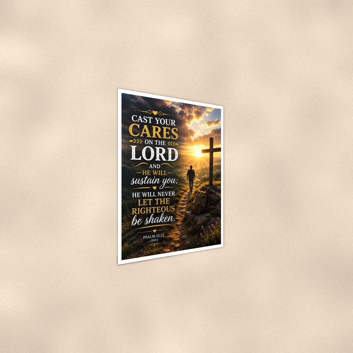 Cast Your Cares On The Lord - Psalm 55:22, Christian Poster 16x24 & 24x36 — Alternate wall view
