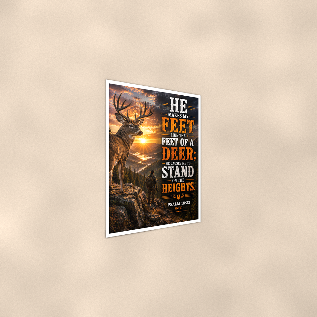He Makes My Feet Like The Deer - Psalm 18:33, Christian Poster 16x24 & 24x36 — Alternate wall view