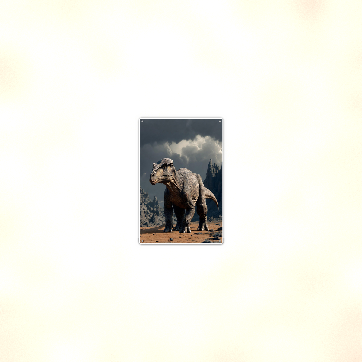 Dome Head Dinosaur, Storm Mountain Scene - Metal Sign 8x12 & 12x18 — Room display