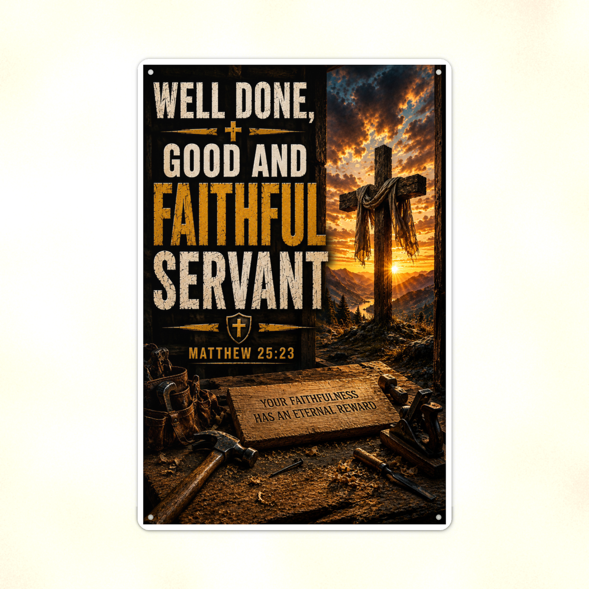 Well Done, Good And Faithful Servant - Matthew 25:23, Christian Metal Sign 8x12 & 12x18 — Print detail