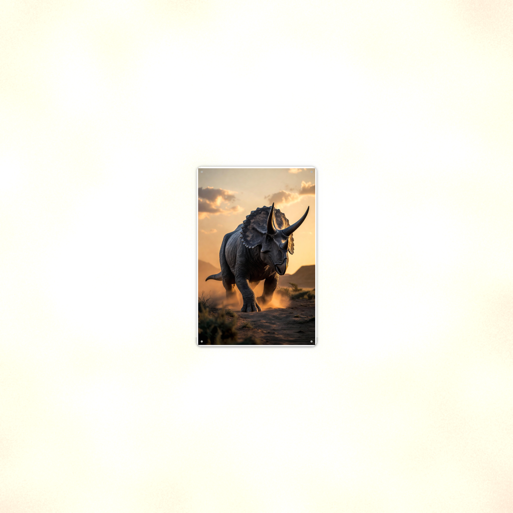 Triceratops Sunset Plains - Dinosaur Metal Sign 8x12 & 12x18, Aluminum Decor — Room display