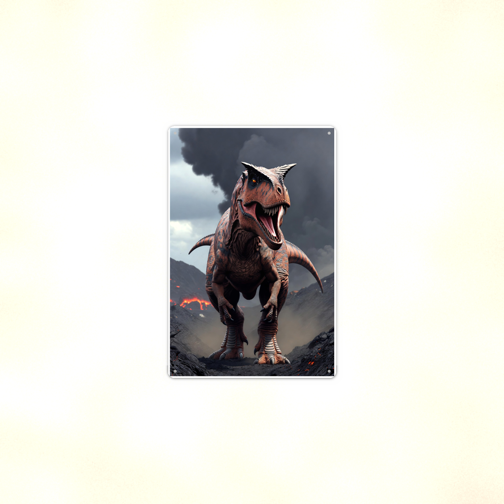 Carnotaurus Volcano Scene - Dinosaur Metal Sign 8x12 & 12x18, Aluminum Decor — Context view
