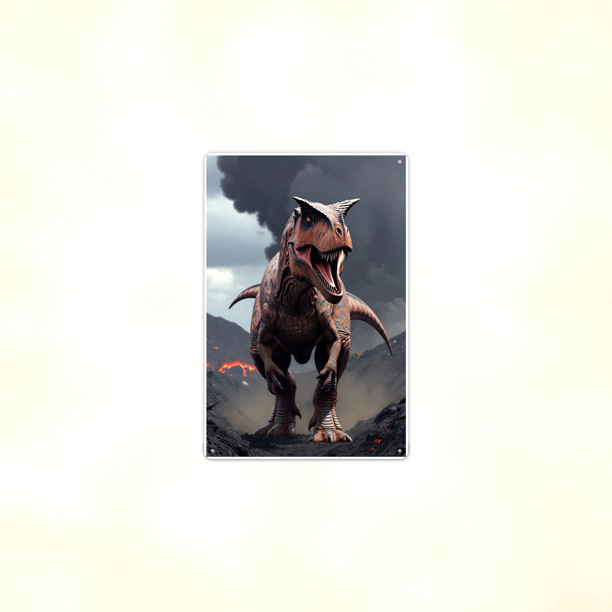 Carnotaurus Volcano Scene - Dinosaur Metal Sign 8x12 & 12x18, Aluminum Decor — Context view