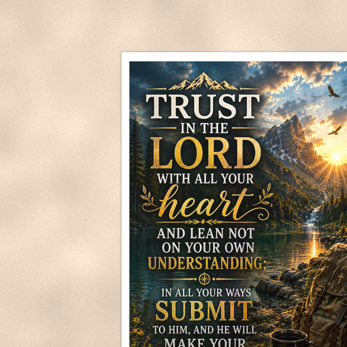 Trust In The Lord Mountain Lake Camp - Proverbs 3:5-6, Christian Poster 16x24 & 24x36 — Context view