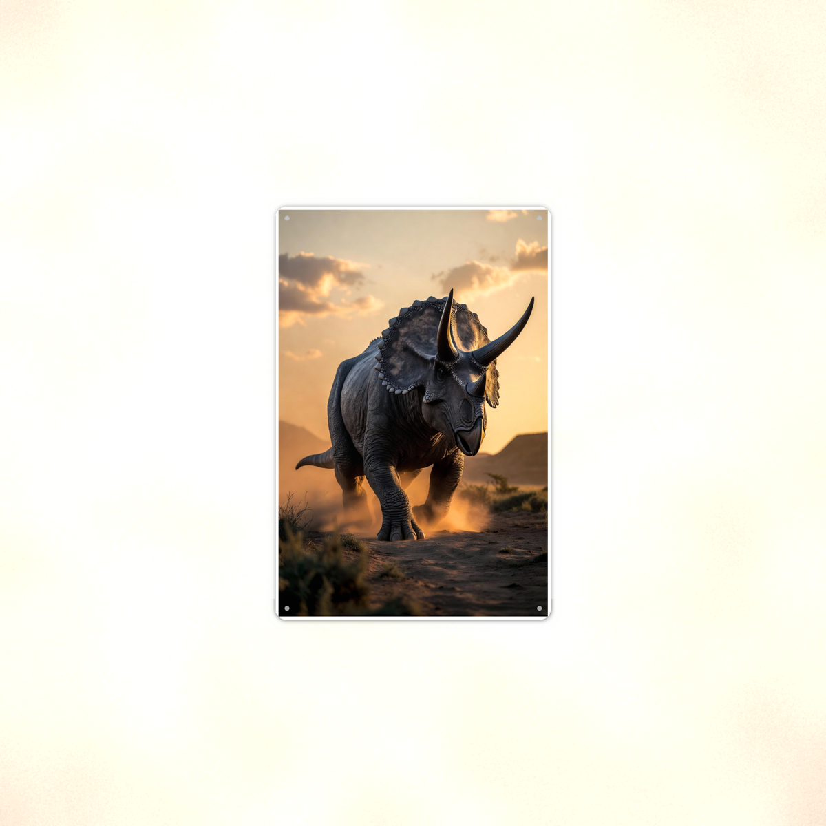 Triceratops Sunset Plains - Dinosaur Metal Sign 8x12 & 12x18, Aluminum Decor — Context view
