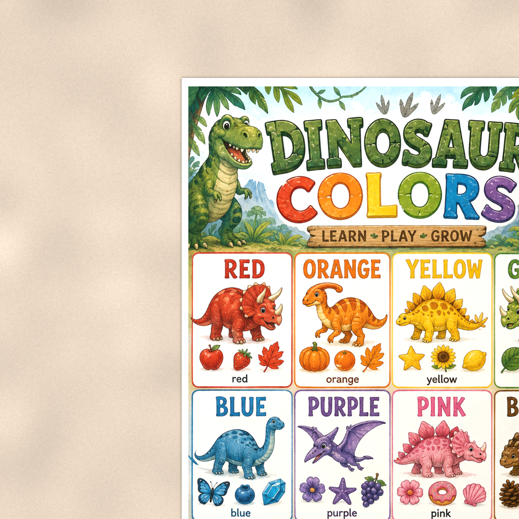 Dinosaur Colors Poster 16x24 & 24x36 - Genesis 1:31 Scripture, Kids Christian Wall Art, Homeschool Classroom Decor — Context view