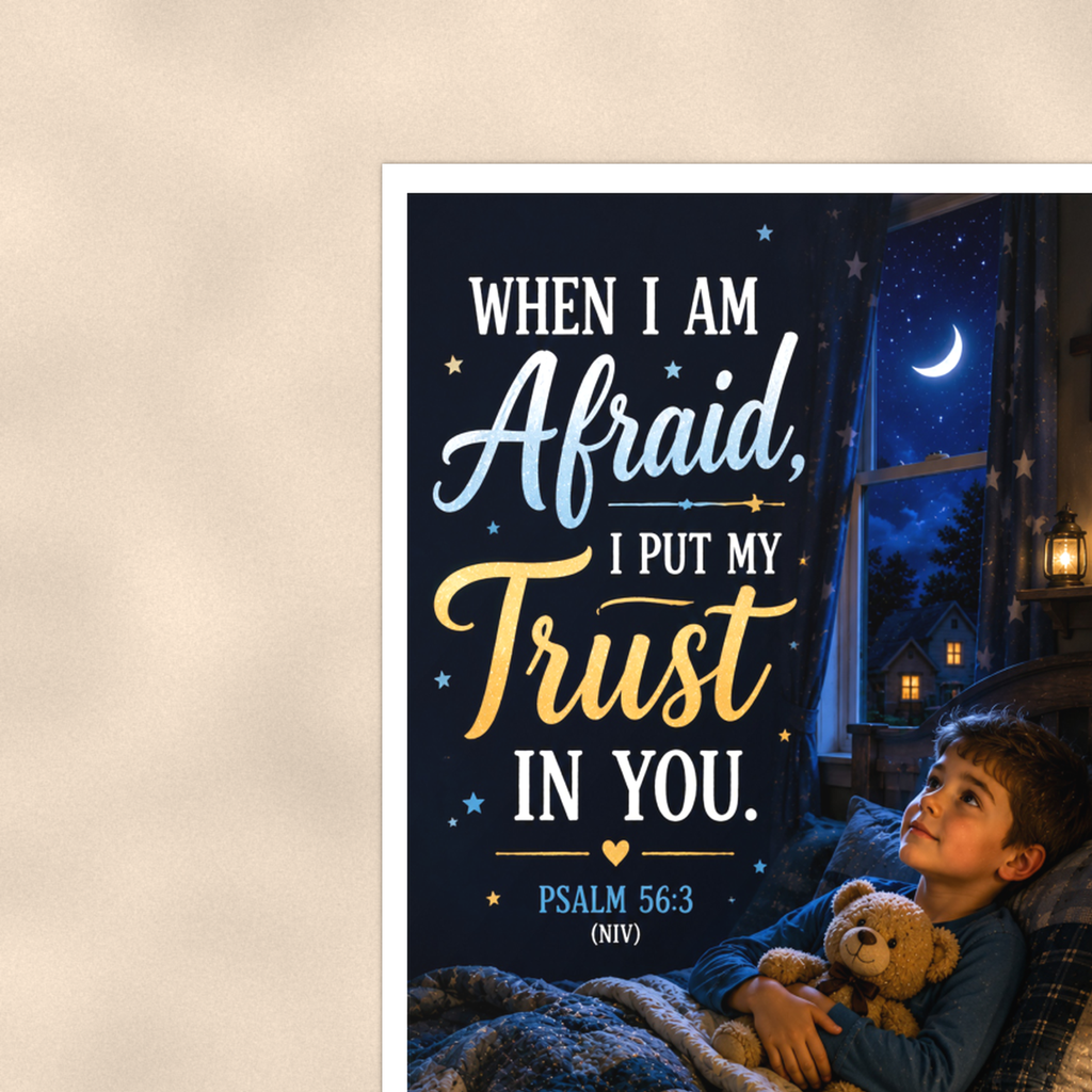 When I Am Afraid Boy Bedtime - Psalm 56:3, Christian Poster 16x24 & 24x36 — Context view
