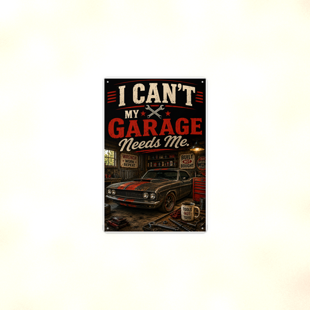 I Can't, My Garage Needs Me - Funny Metal Sign 8x12 & 12x18 — Context view