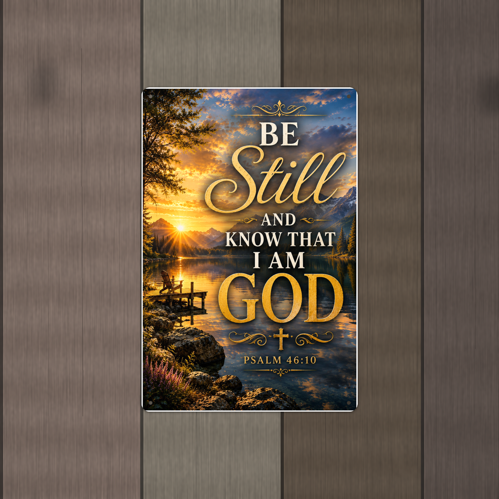 Be Still And Know That I Am God - Psalm 46:10, Christian Metal Sign 8x12 & 12x18 — Alternate wall view