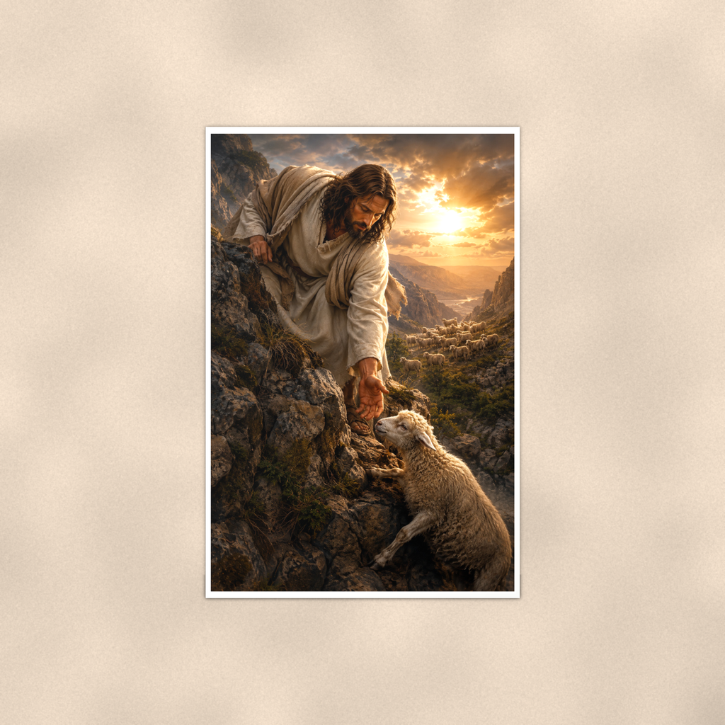 Jesus And The Lost Lamb - Christian Poster 16x24 & 24x36 — Full product view