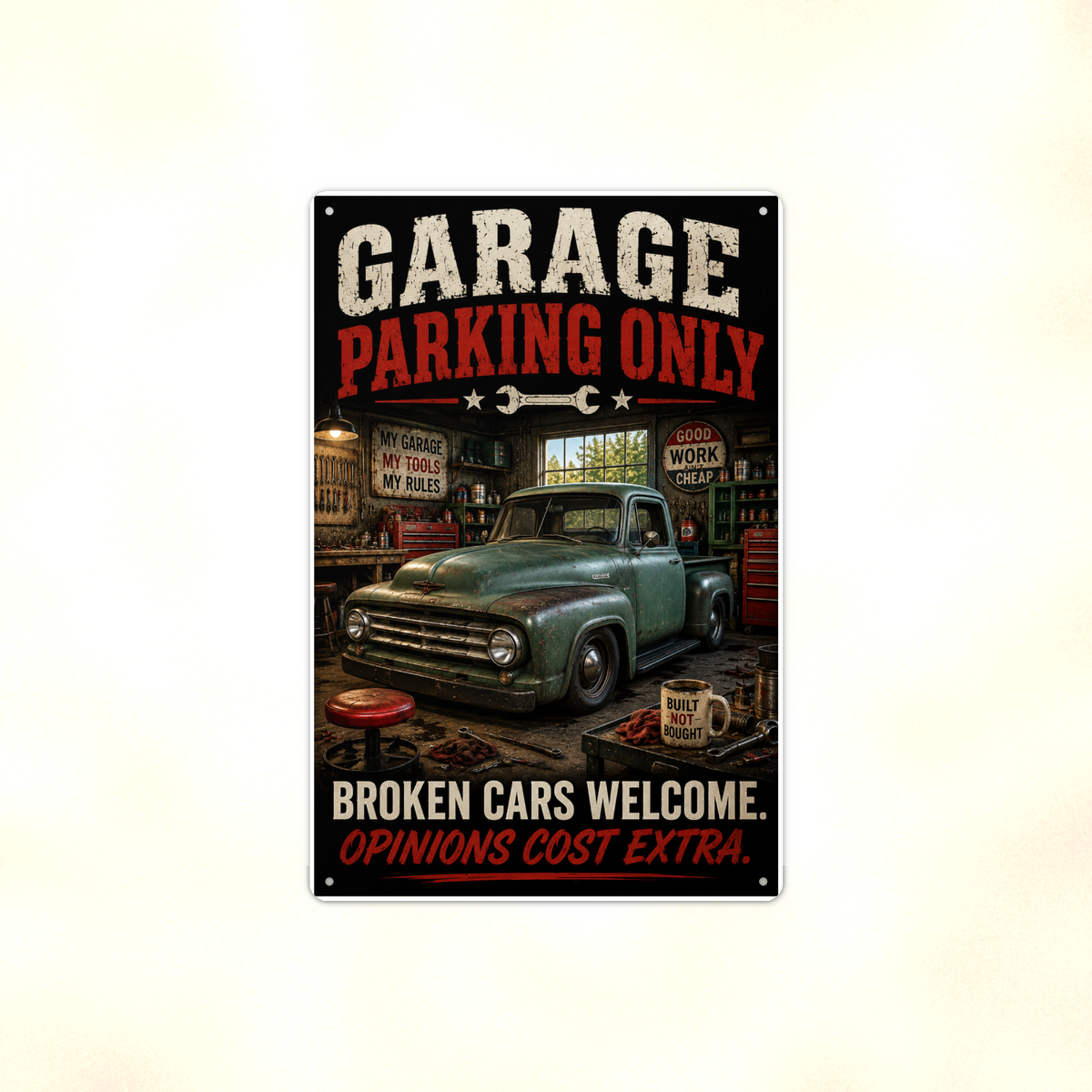 Garage Parking Only - Broken Cars Welcome, Funny Metal Sign 8x12 & 12x18 — Full product view