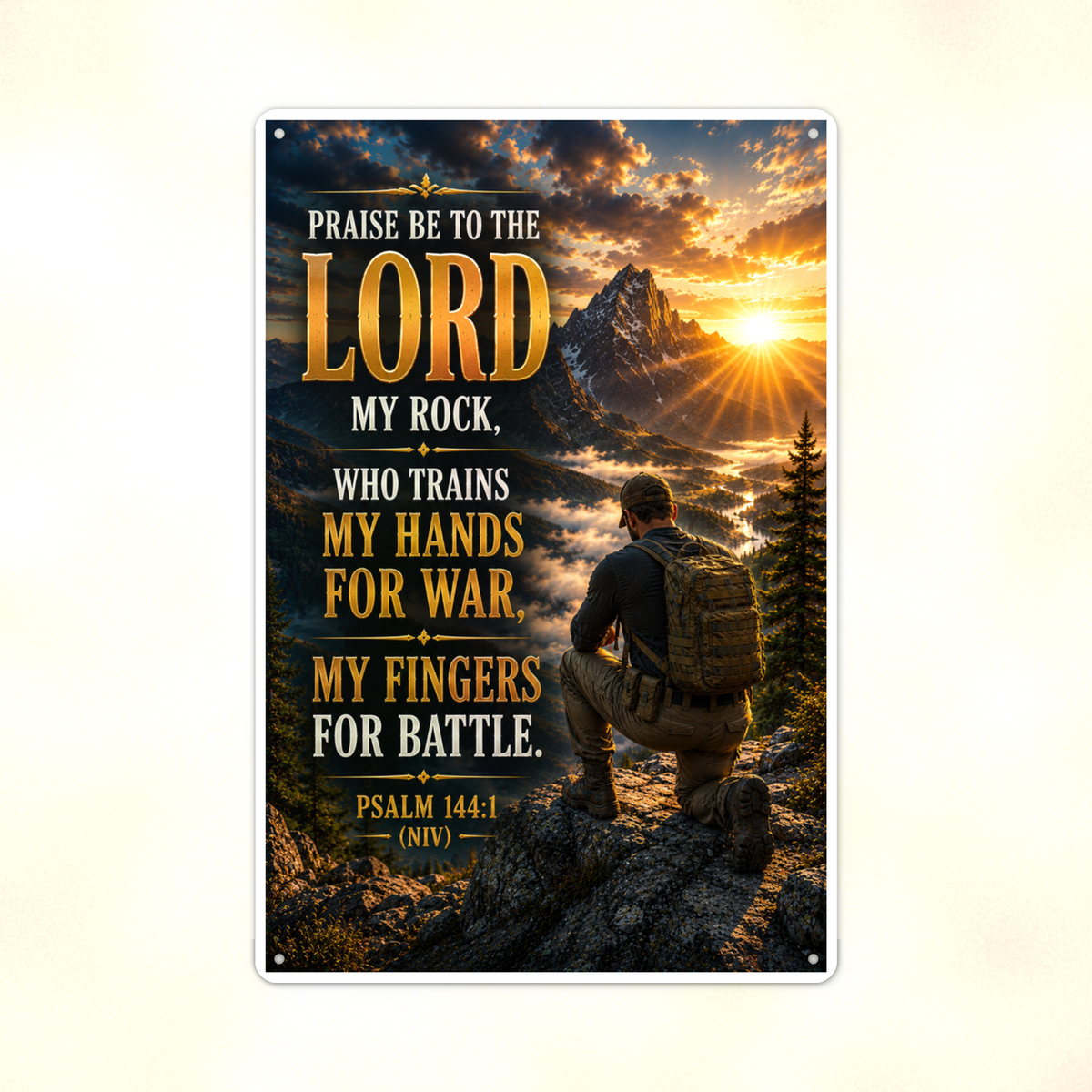 Praise Be To The Lord My Rock - Psalm 144:1, Christian Metal Sign 8x12 & 12x18 — Print detail