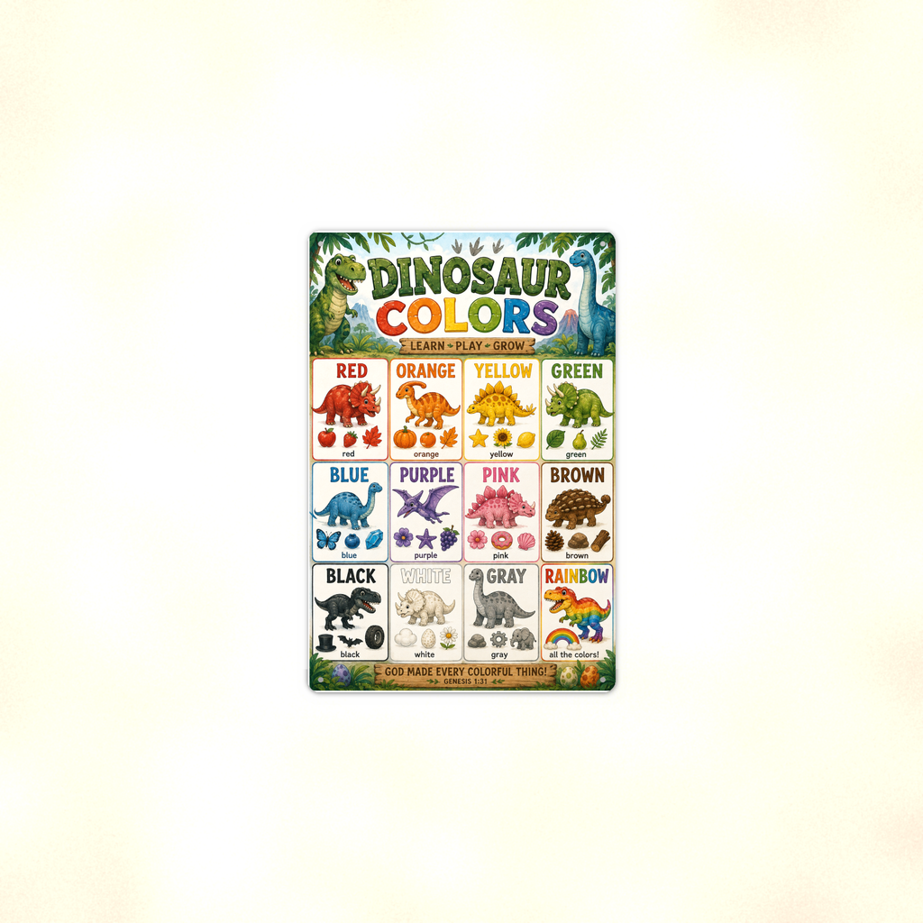 Dinosaur Colors - Genesis 1:31 Scripture, Kids Christian Metal Sign 8x12 & 12x18, Homeschool Classroom Nursery Decor — Context view