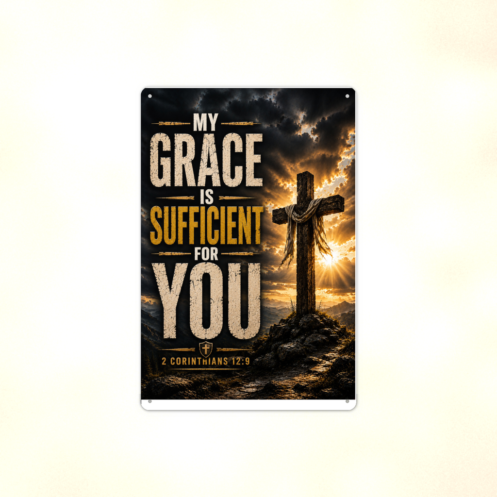My Grace Is Sufficient For You - 2 Corinthians 12:9, Christian Metal Sign 8x12 & 12x18 — Full product view