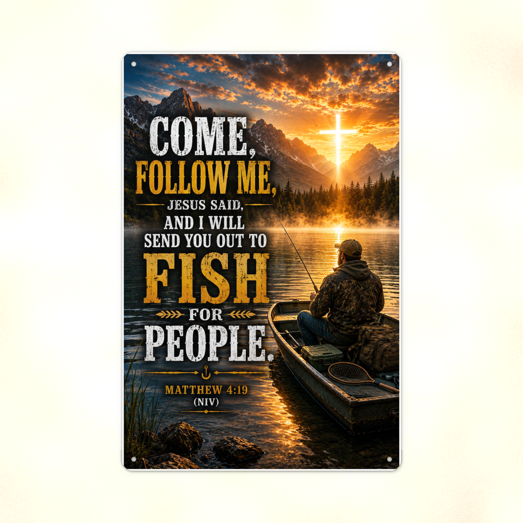 Come, Follow Me, Jesus Said - Matthew 4:19, Christian Metal Sign 8x12 & 12x18 — Print detail