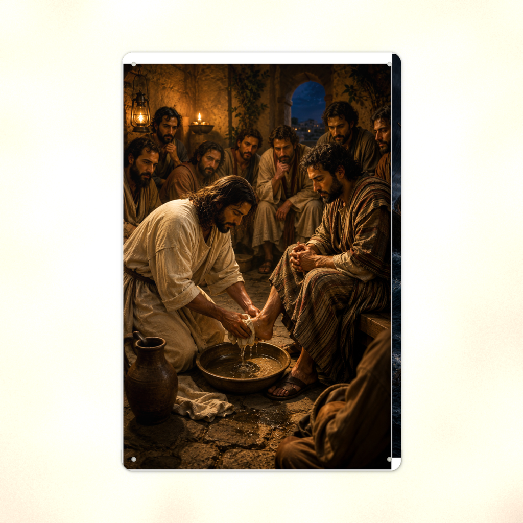 Jesus Washes A Disciple's Feet - Christian Metal Sign 8x12 & 12x18 — Print detail
