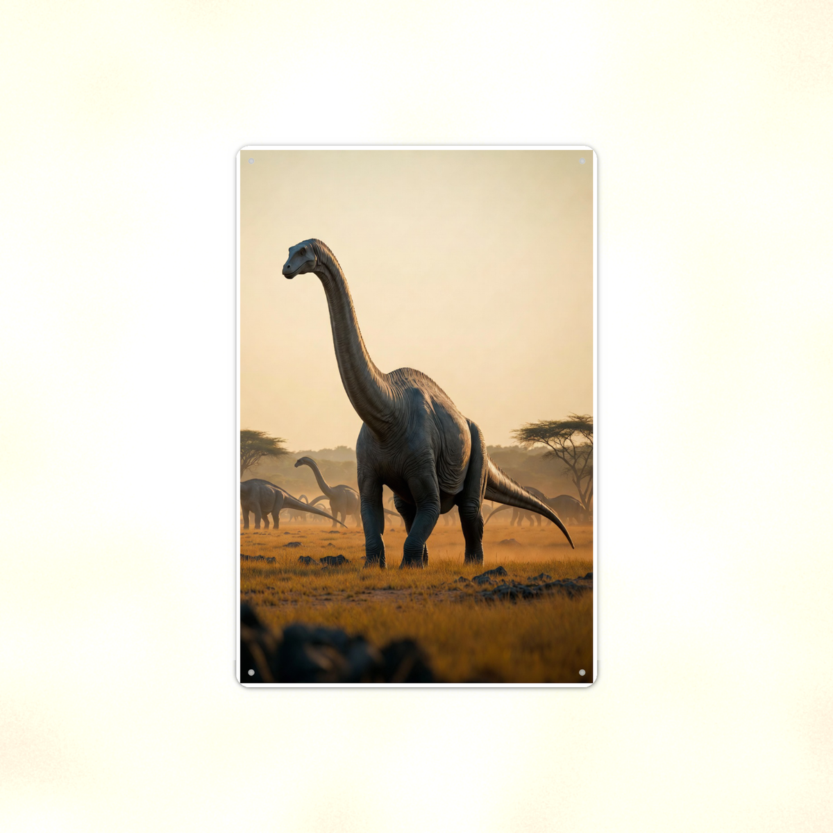 Long Neck Dinosaur Herd at Sunset - Metal Sign 8x12 & 12x18, Aluminum Decor — Full product view
