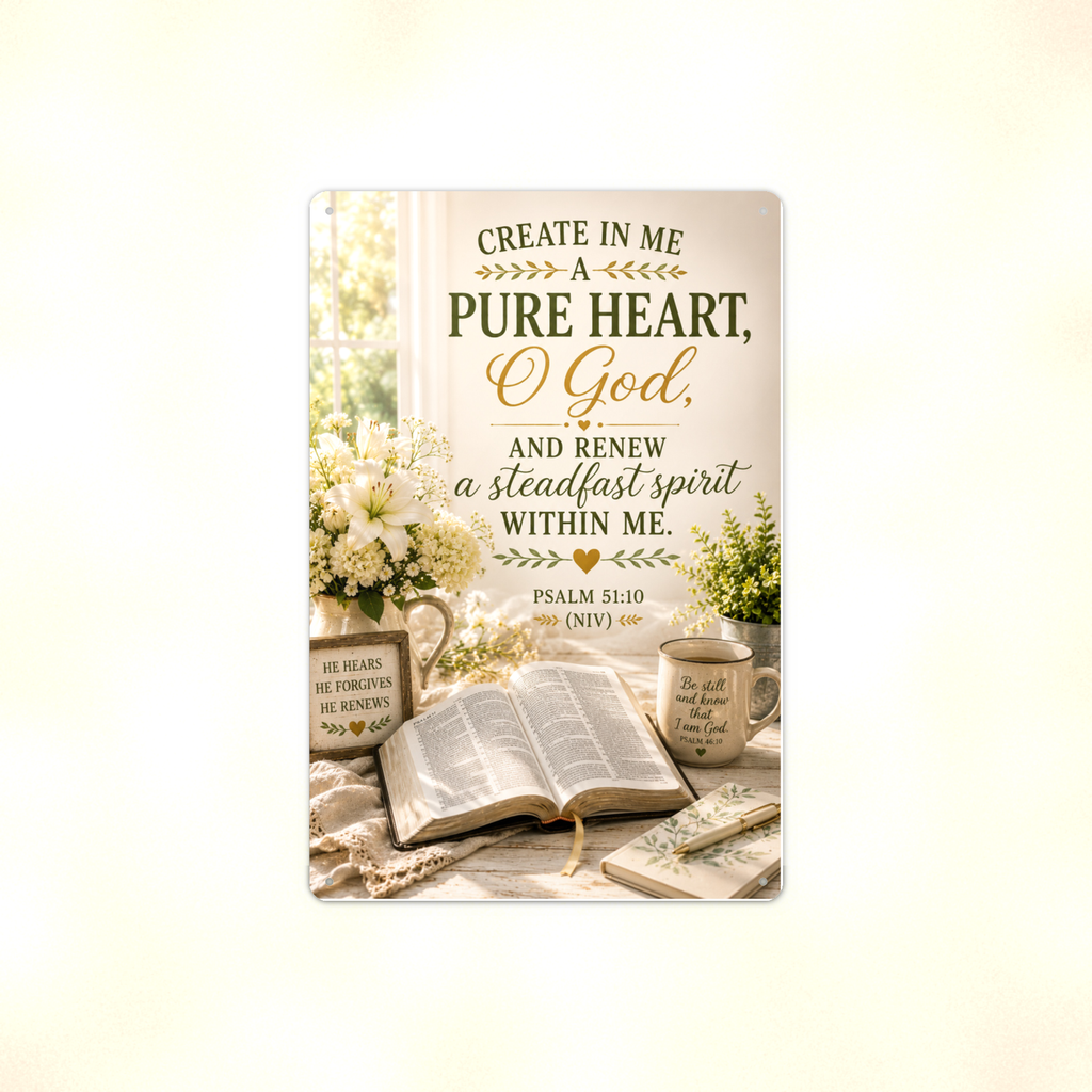 Create In Me A Pure Heart, O God - Psalm 51:10, Christian Metal Sign 8x12 & 12x18 — Full product view