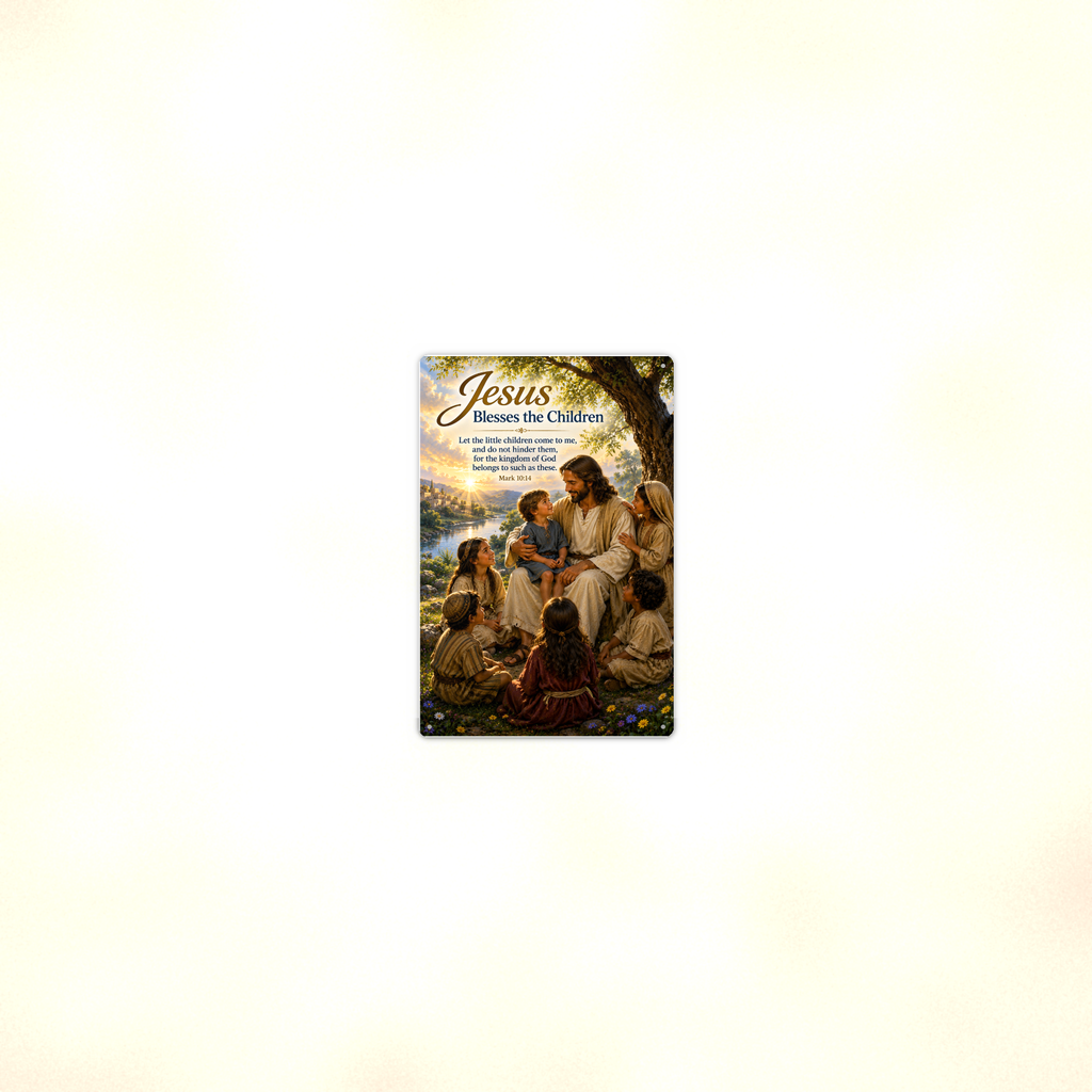 Jesus Blesses The Children - Mark 10:14, Christian Metal Sign 8x12 & 12x18 — Room display