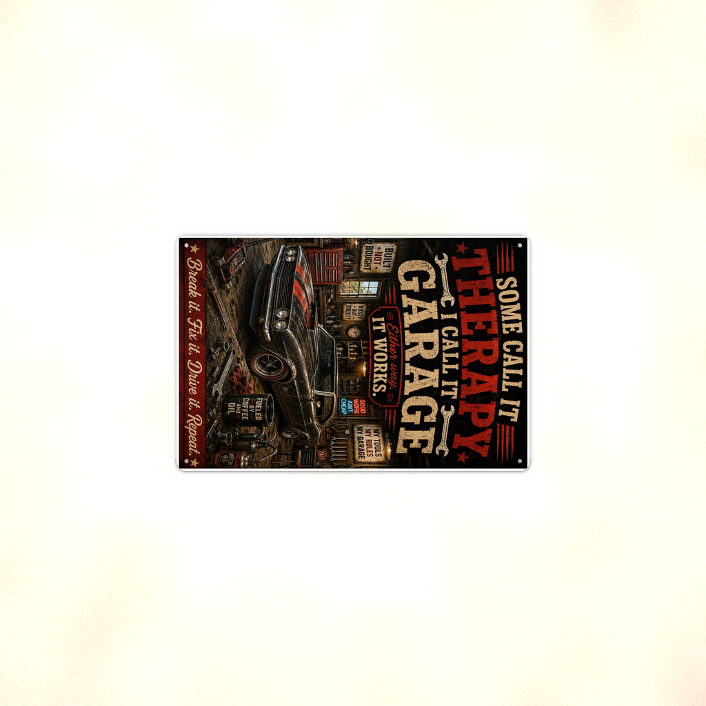 Some Call It Therapy, Garage Works Either Way - Funny Metal Sign 8x12 & 12x18 — Context view