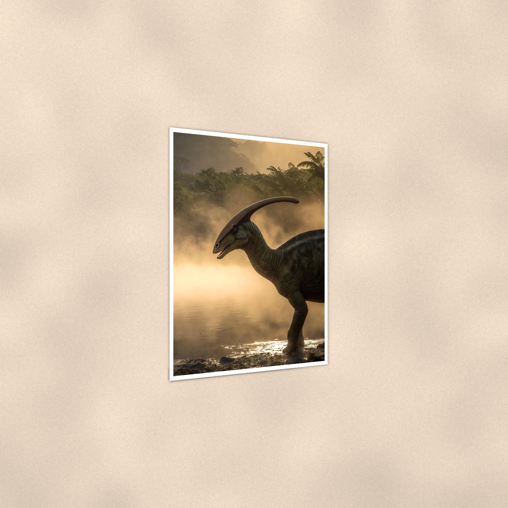 Parasaurolophus Misty River - Dinosaur Poster 16x24 & 24x36 — Print detail