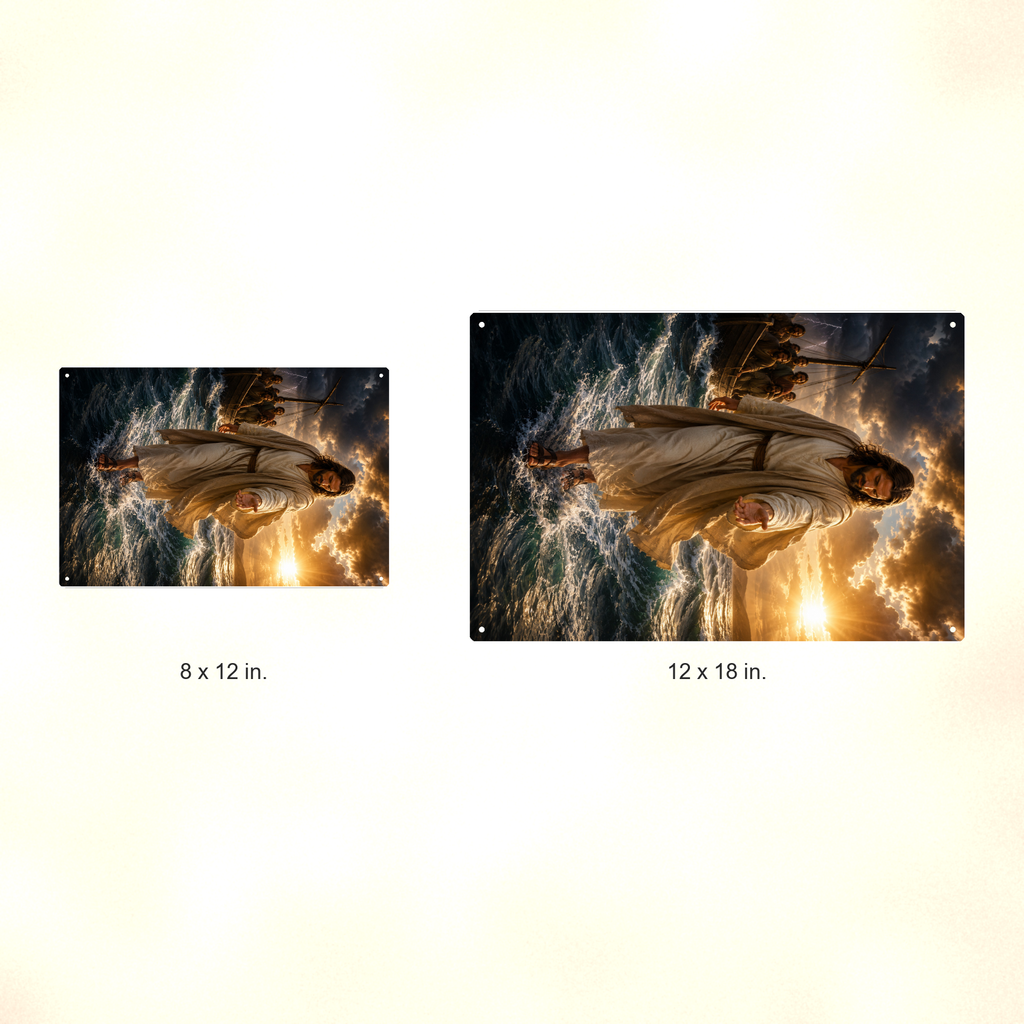 Jesus Walking On Water - Christian Metal Sign 8x12 & 12x18 — Size options comparison
