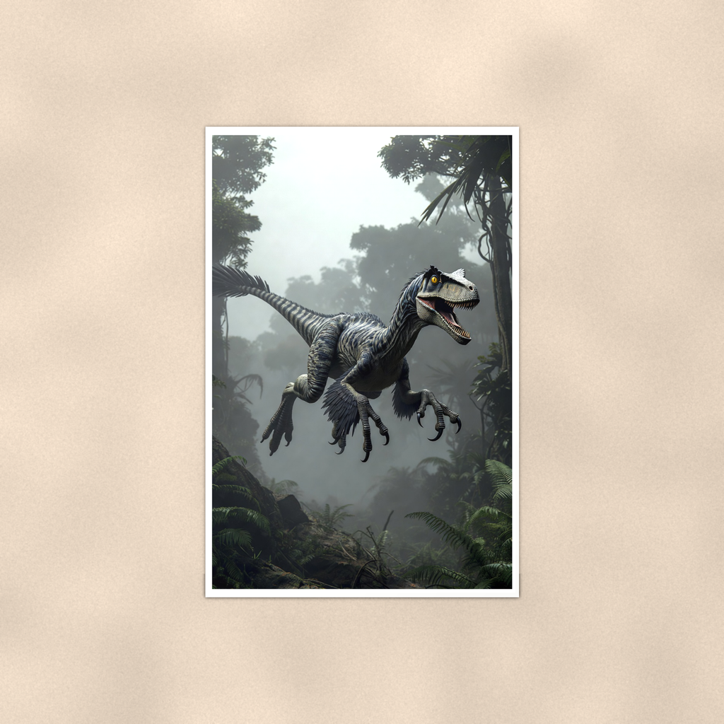 Feathered Raptor Leaping - Dinosaur Poster 16x24 & 24x36 — Full product view