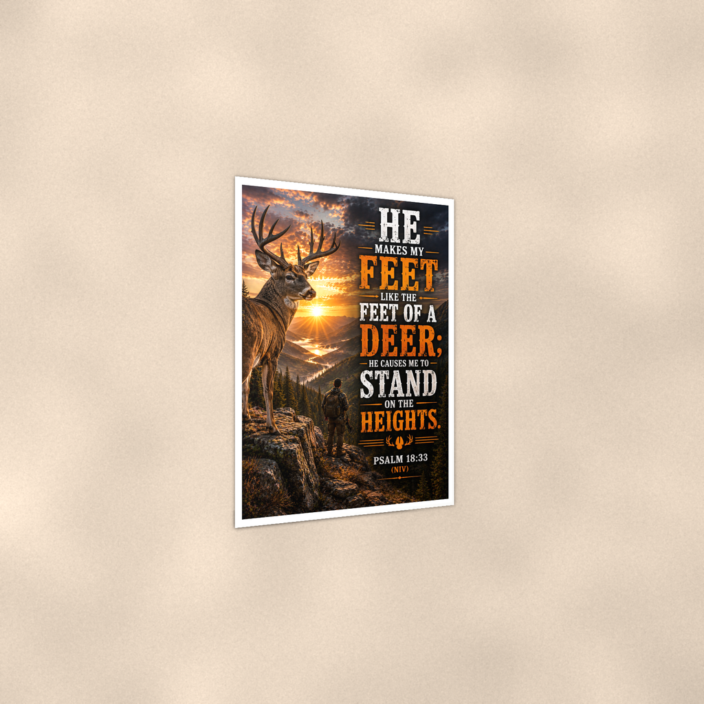 He Makes My Feet Like The Deer - Psalm 18:33, Christian Poster 16x24 & 24x36 — Print detail