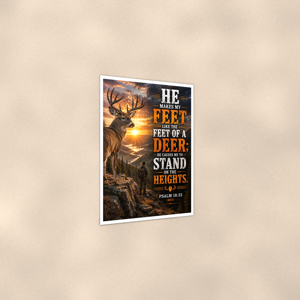 He Makes My Feet Like The Deer - Psalm 18:33, Christian Poster 16x24 & 24x36 — Print detail