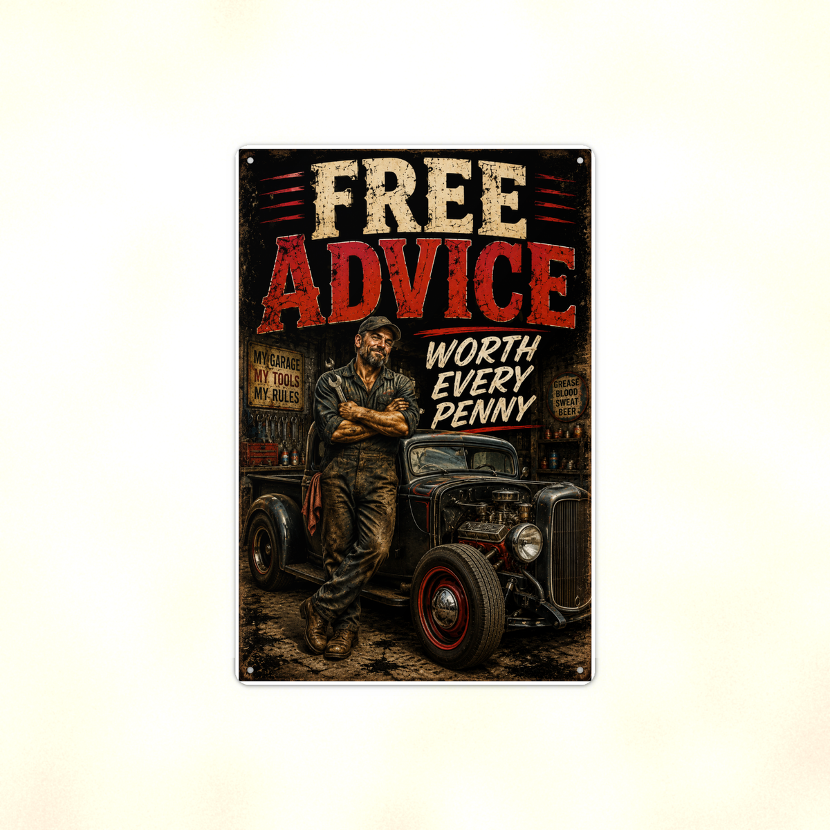 Free Advice Worth Every Penny - Funny Garage Metal Sign 8x12 & 12x18 — Full product view