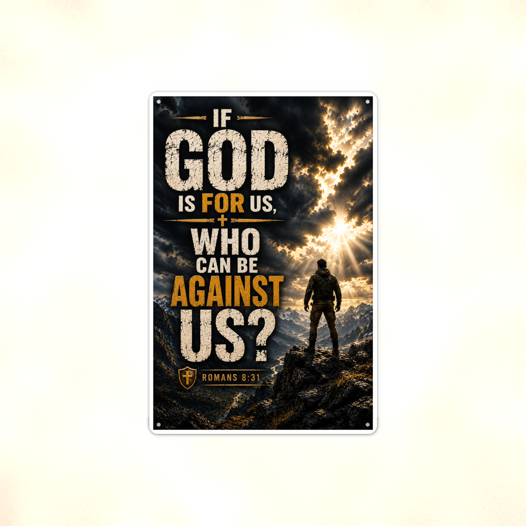 If God Is For Us, Who Can Be Against - Romans 8:31, Christian Metal Sign 8x12 & 12x18 — Full product view