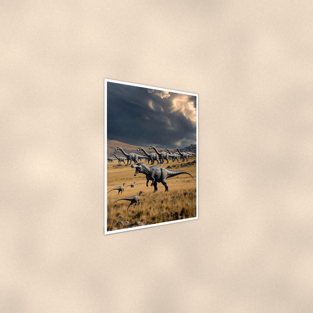 Predator Dinosaur, Storm Plains Scene - Poster 16x24 & 24x36 — Alternate wall view