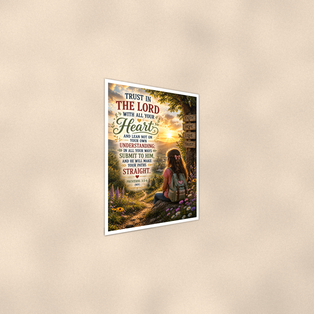 Trust In The Lord Girl At The Signpost - Proverbs 3:5-6, Christian Poster 16x24 & 24x36 — Alternate wall view