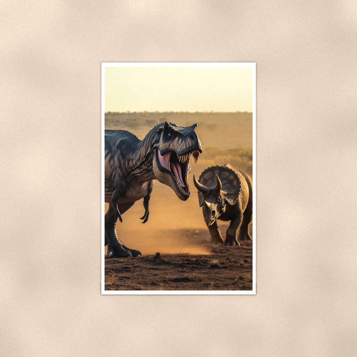 T-Rex Versus Triceratops - Dinosaur Poster 16x24 & 24x36 — Full product view