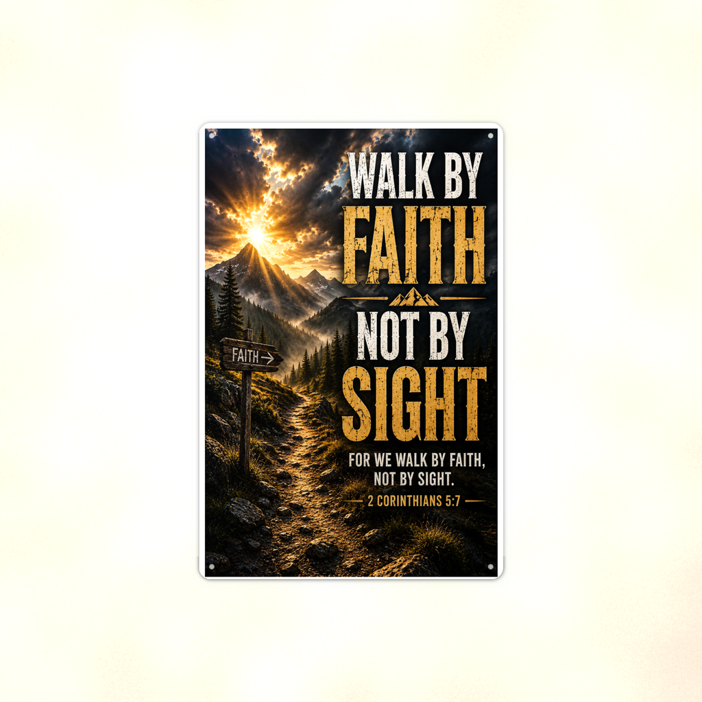 Walk By Faith, Not Sight - 2 Corinthians 5:7, Christian Metal Sign 8x12 & 12x18 — Full product view