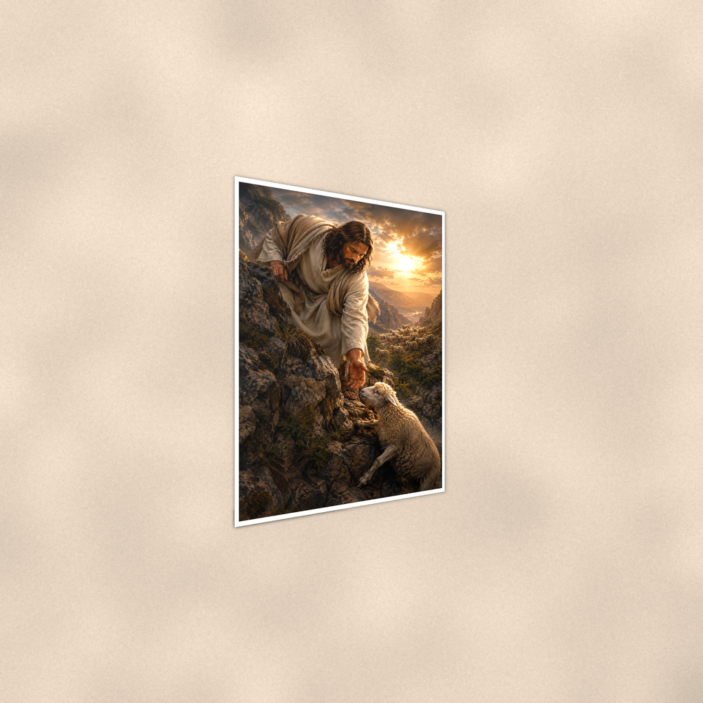 Jesus And The Lost Lamb - Christian Poster 16x24 & 24x36 — Alternate wall view