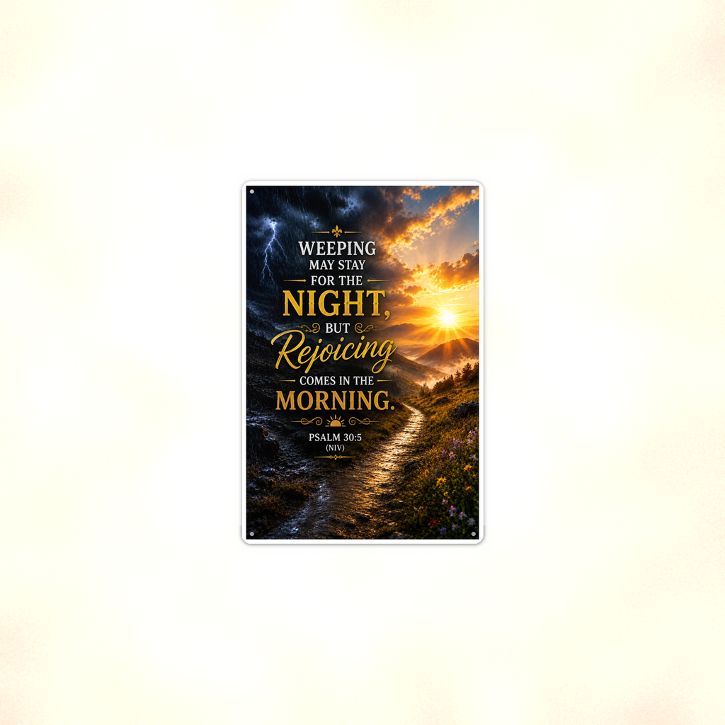 Weeping May Stay, But Rejoicing Comes In The Morning - Psalm 30:5, Christian Metal Sign 8x12 & 12x18 — Context view