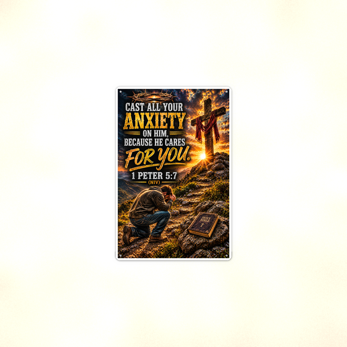 Cast All Your Anxiety On Him - 1 Peter 5:7, Christian Metal Sign 8x12 & 12x18 — Context view