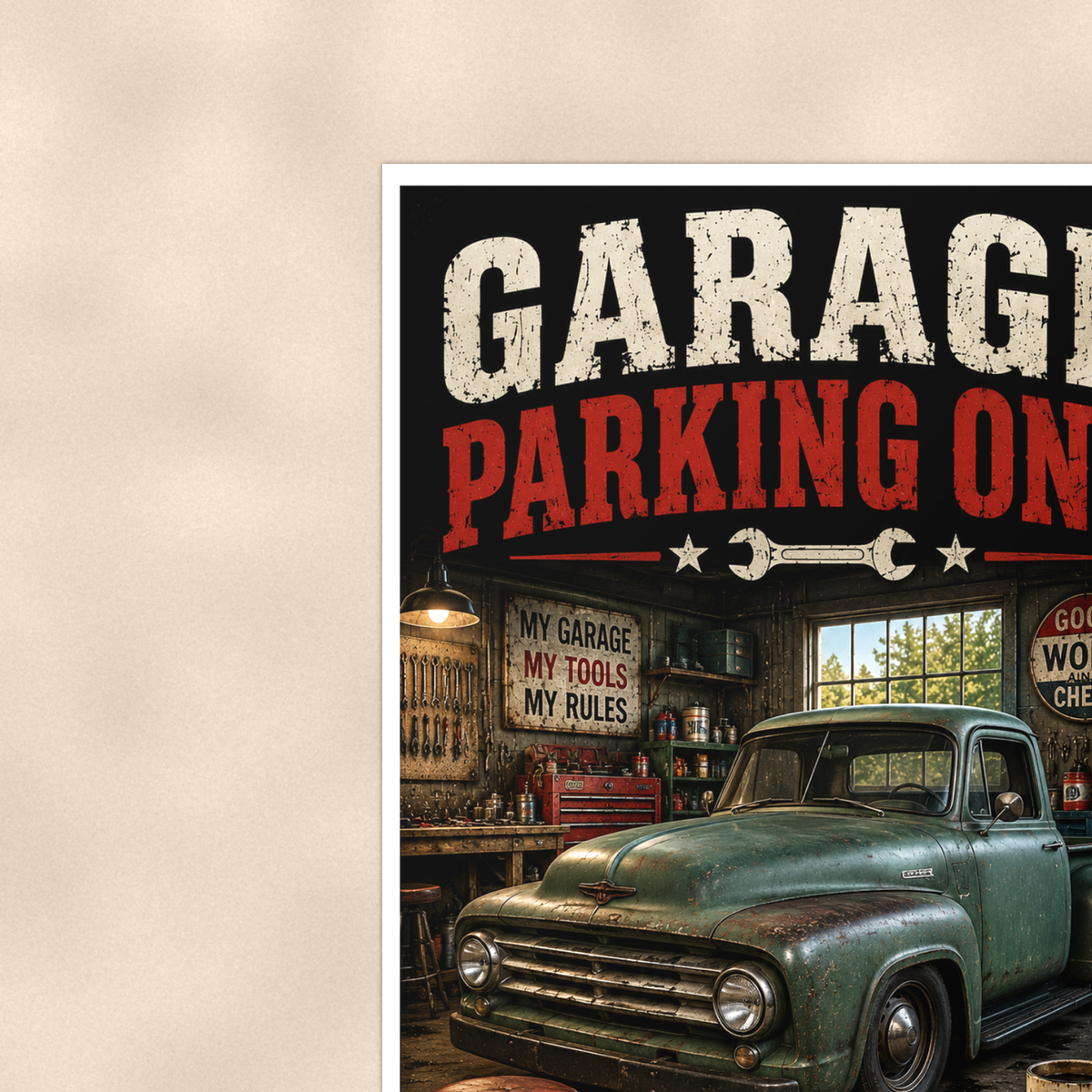 Garage Parking Only - Broken Cars Welcome, Funny Poster 16x24 & 24x36 — Context view