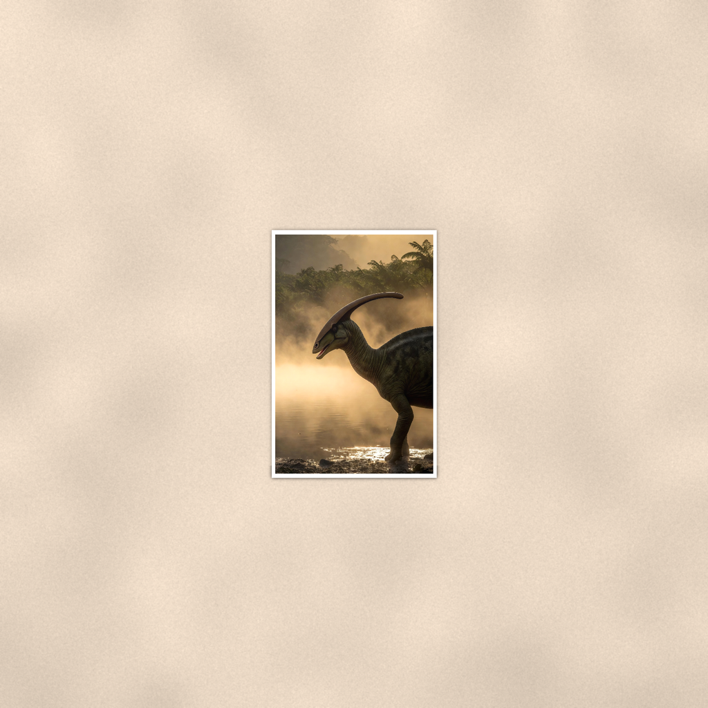 Parasaurolophus Misty River - Dinosaur Poster 16x24 & 24x36 — Room display