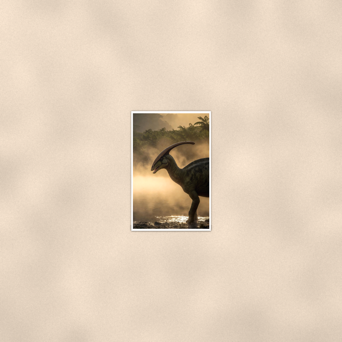 Parasaurolophus Misty River - Dinosaur Poster 16x24 & 24x36 — Room display
